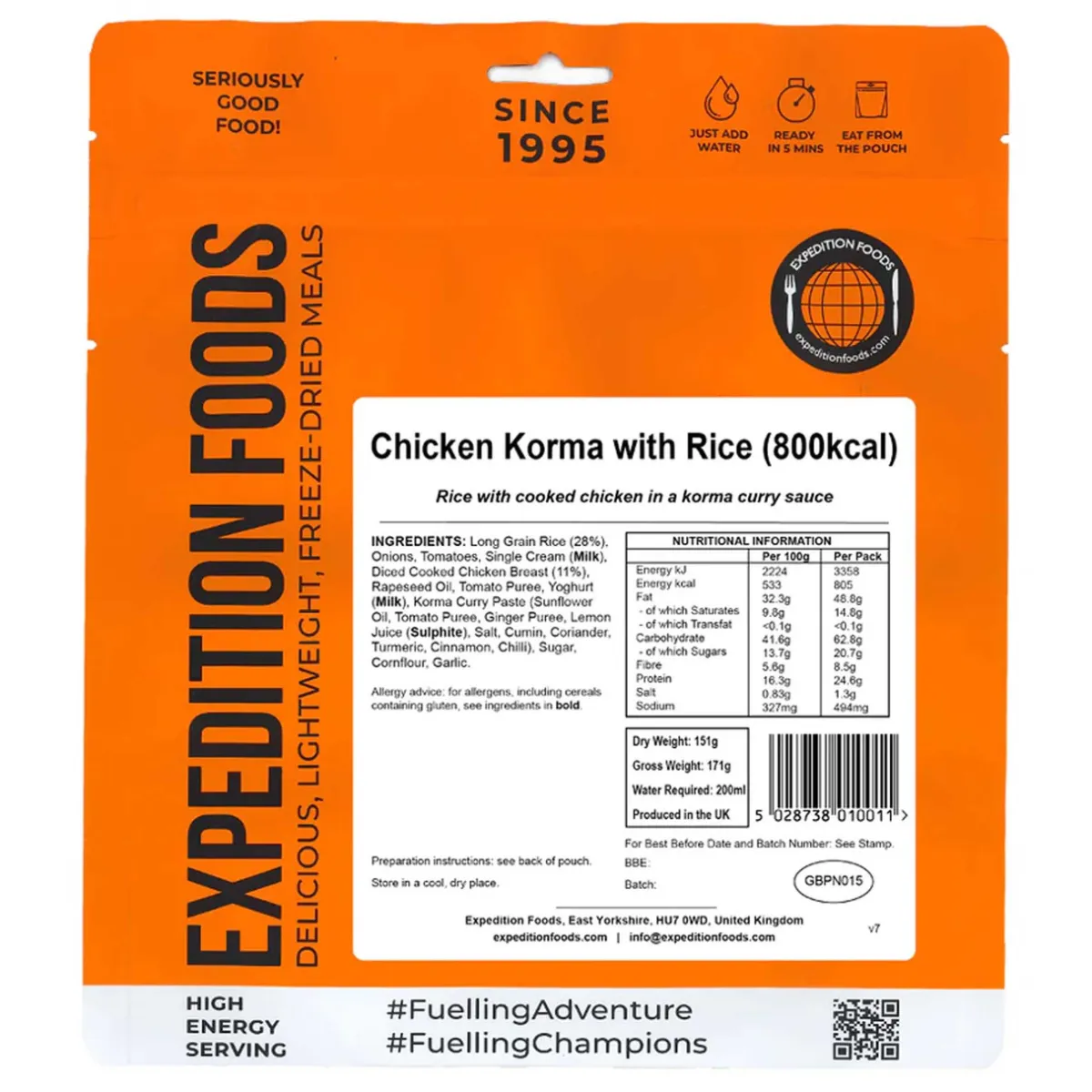 Expedition Foods Chicken Korma with Rice (High Energy Serving)