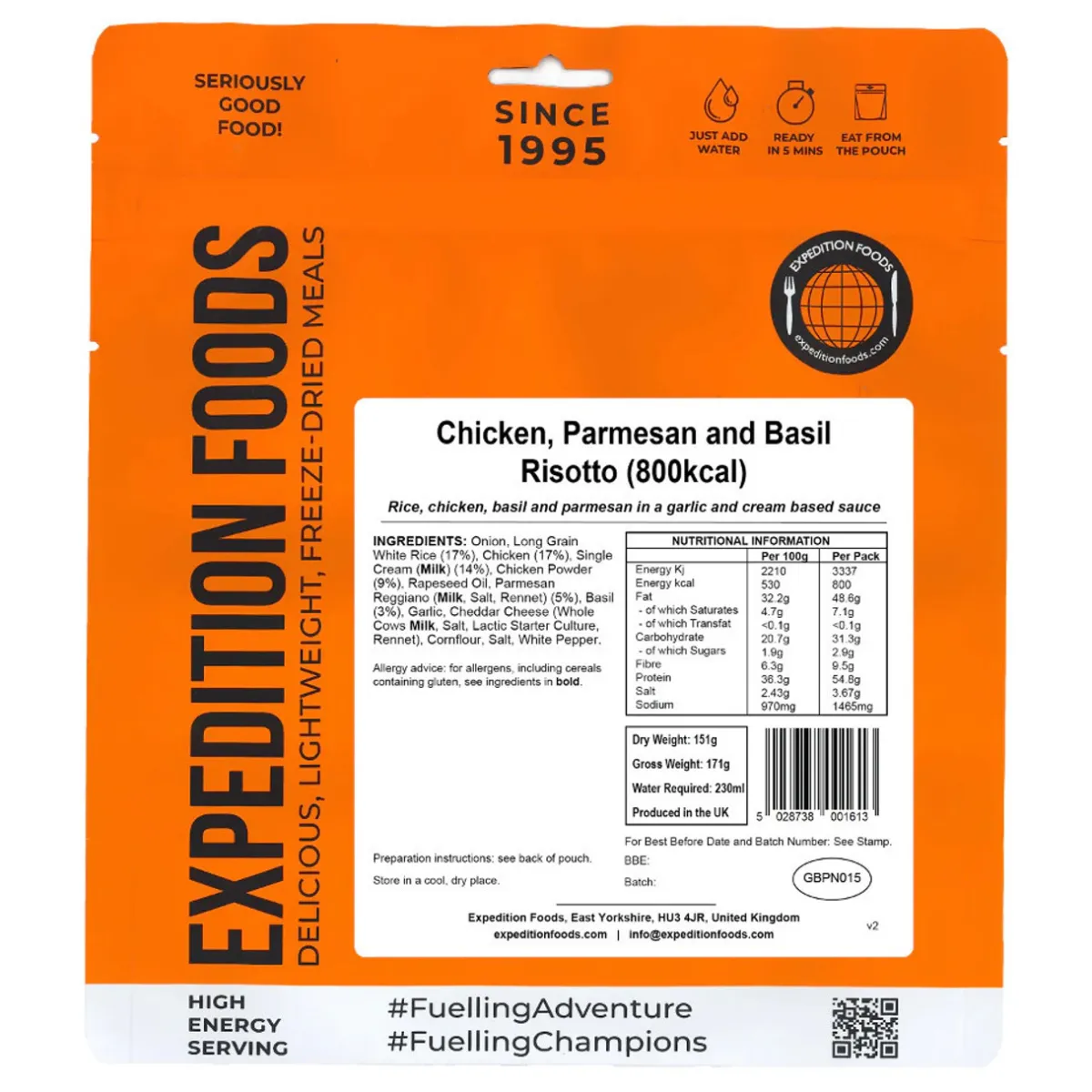 Expedition Foods Chicken, Parmesan and Basil Risotto (High Energy Serving)