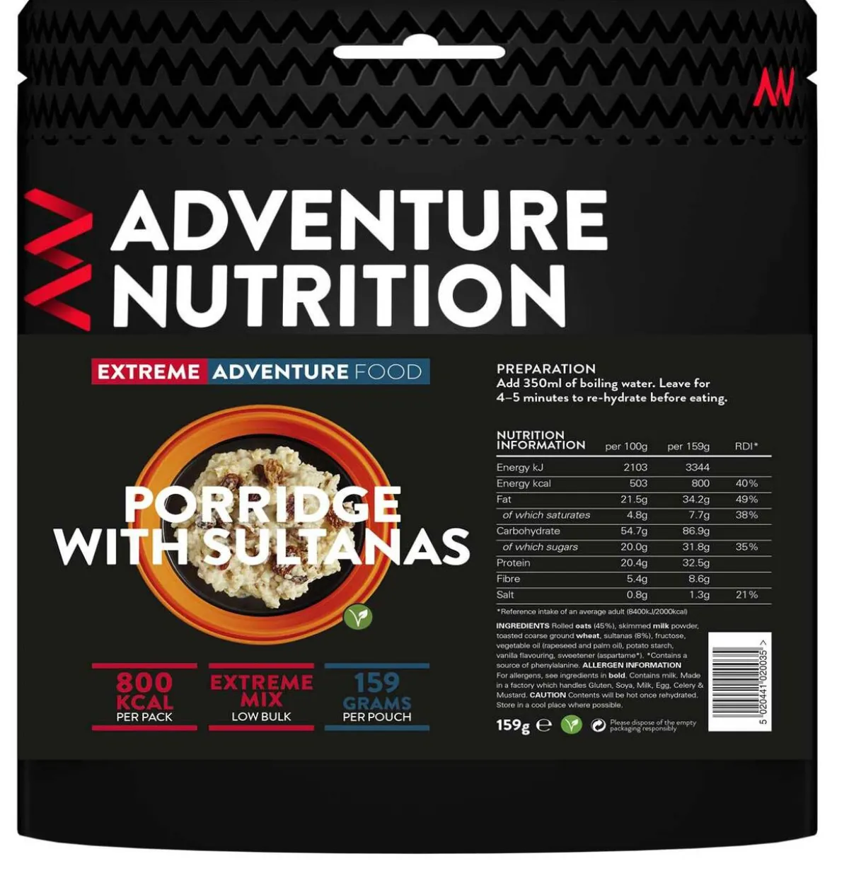 Adventure Nutrition Extreme Adventure 800 kcal Porridge with Sultanas