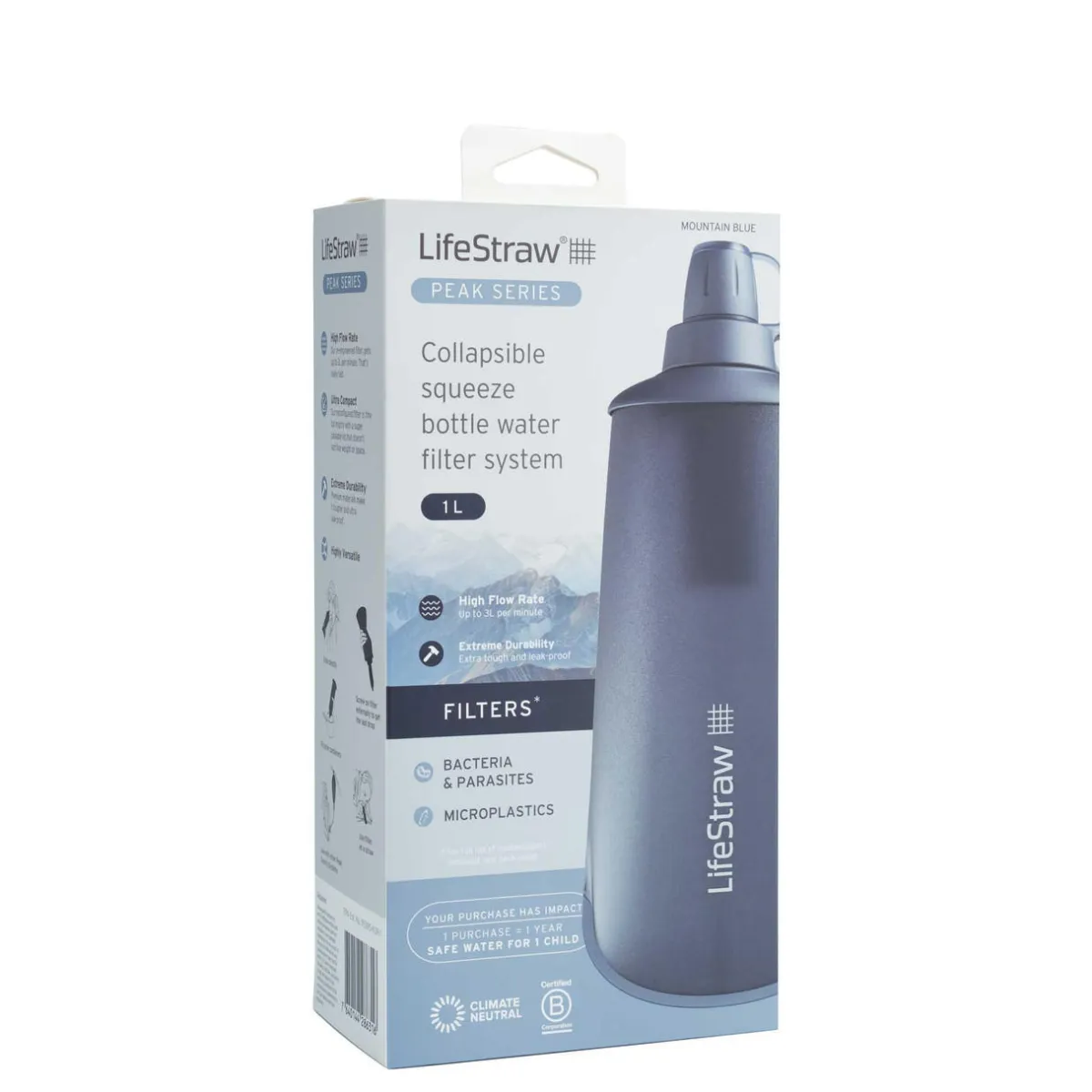 Pure Clear Peak Series Collapsible Squeeze Bottle 1L