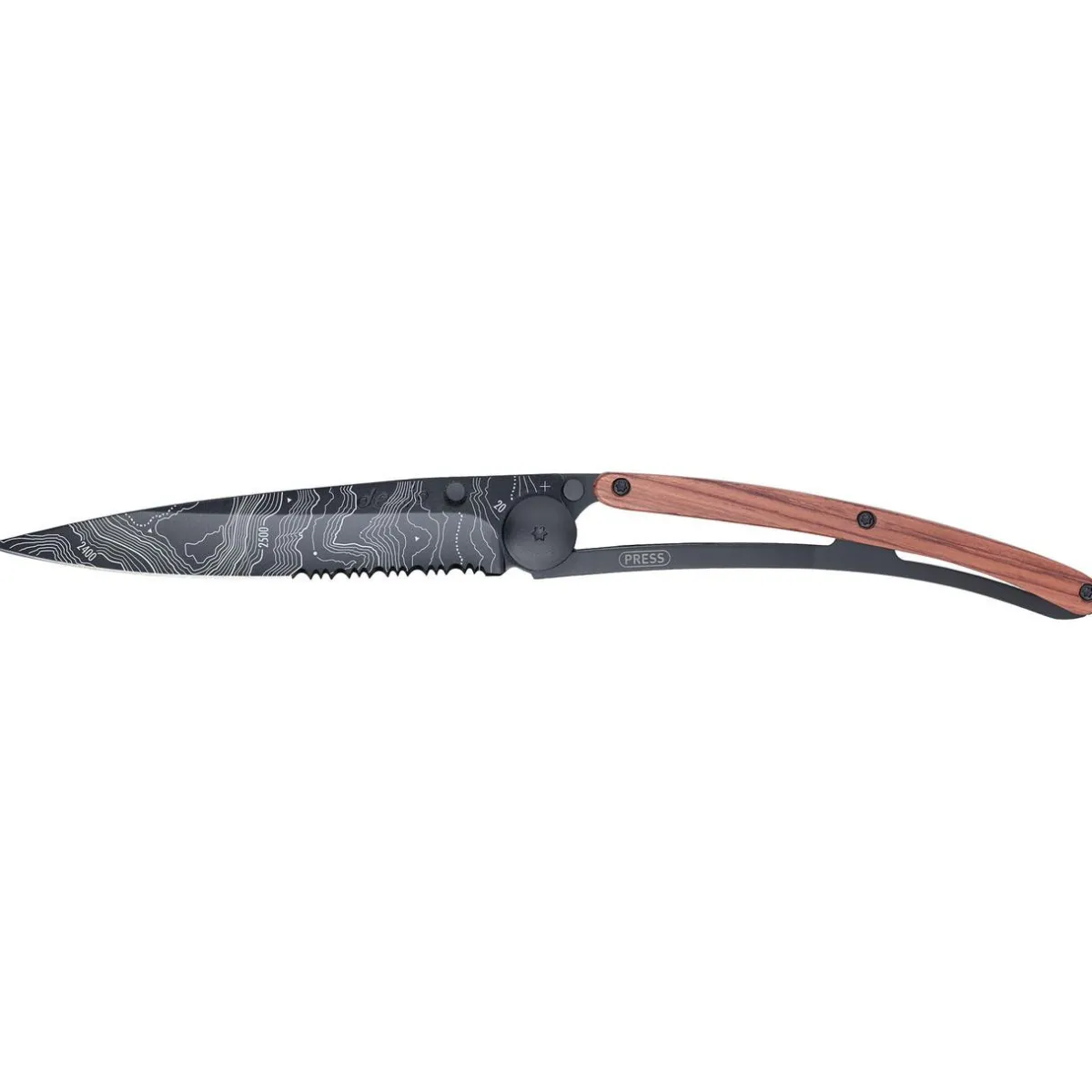 Deejo Serrated 37g Knife - Black/Topography