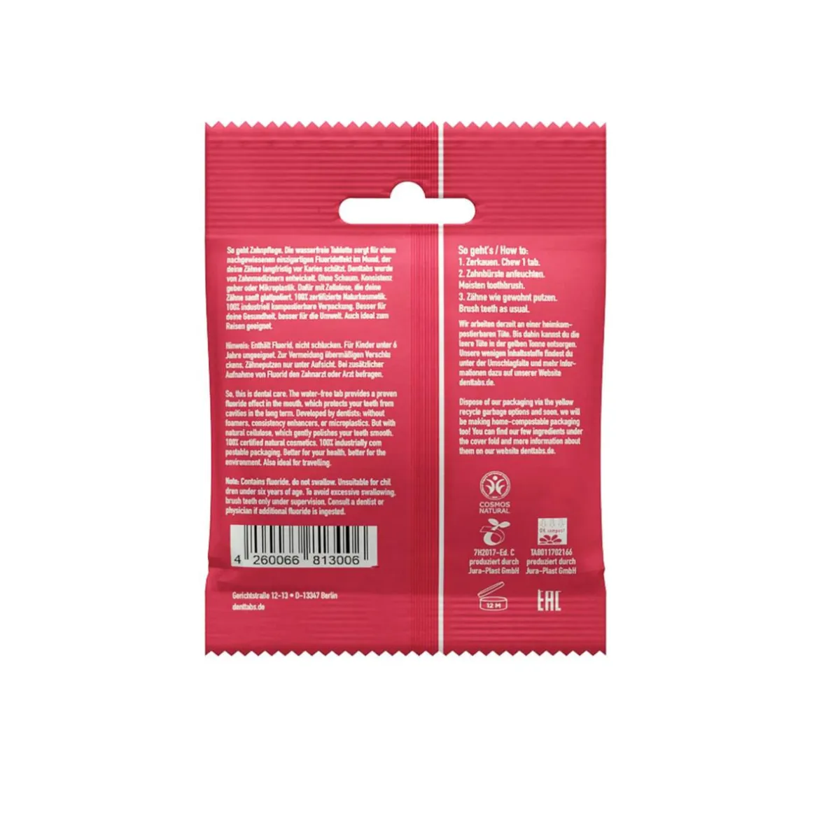 Denttabs Strawberry Toothpaste Tablets with Fluoride - 125 Pack