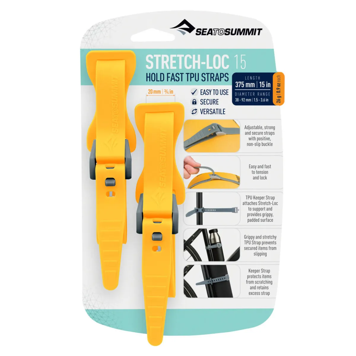 Sea to Summit Stretch-Loc TPU Straps 15 (20mm x 375mm) 2 Pack